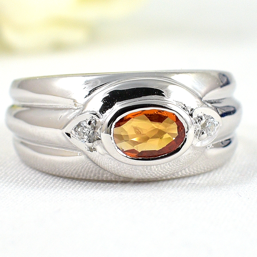 แหวนเงินแท้ราคาถูกชุบทองคำขาว ซิทรินแท้ 0.55 กะรัต เพชรCZ 0.06 กะรัต งานประณีตสวยงาม สั่งผลิตค่ะ