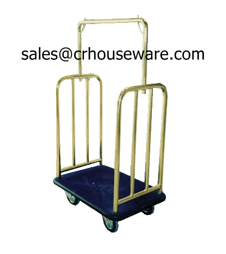 Brass Luggage Trolley รถเข็นกระเป๋า 002-UC-051,Xe đẩy hành lý,ឥវ៉ាន់ Trolley,行李車,Luggage Trolley