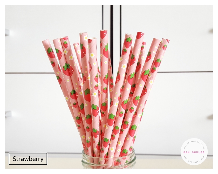 Fruit Pattern Paper Straws หลอดกระดาษ ใช้สำหรับดื่มน้ำ