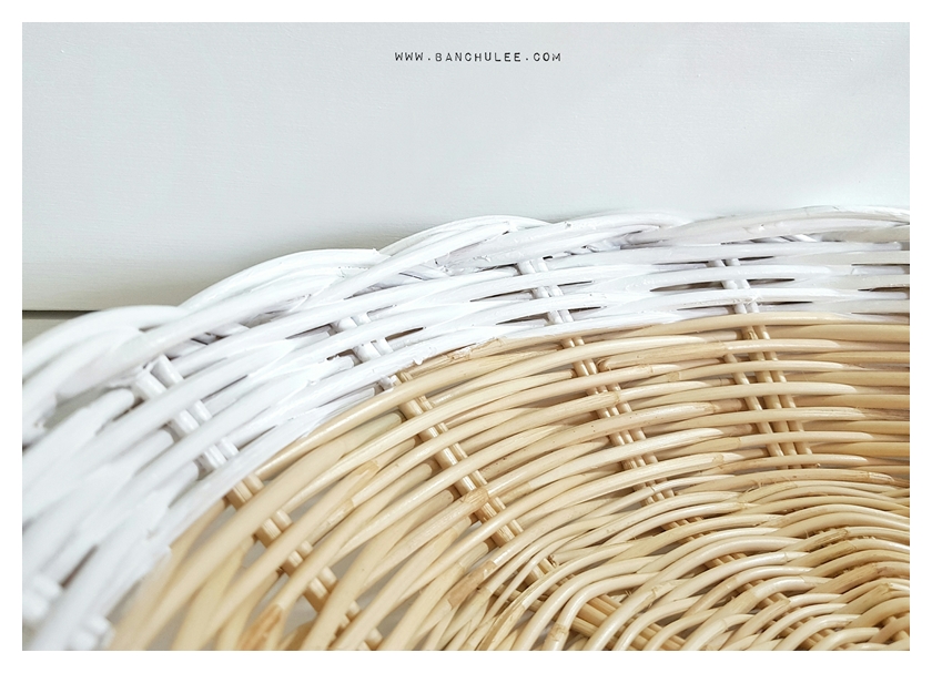 Round Wicker Tray ถาดสาน ทรงกลม ทาสีขอบด้วยสีขาว