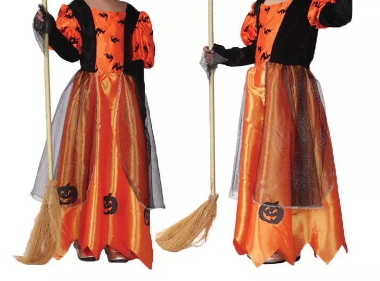 friendly4kid ชุดฮาโลวีน haloween เด็ก เดรสยาวสีส้ม-ดำ