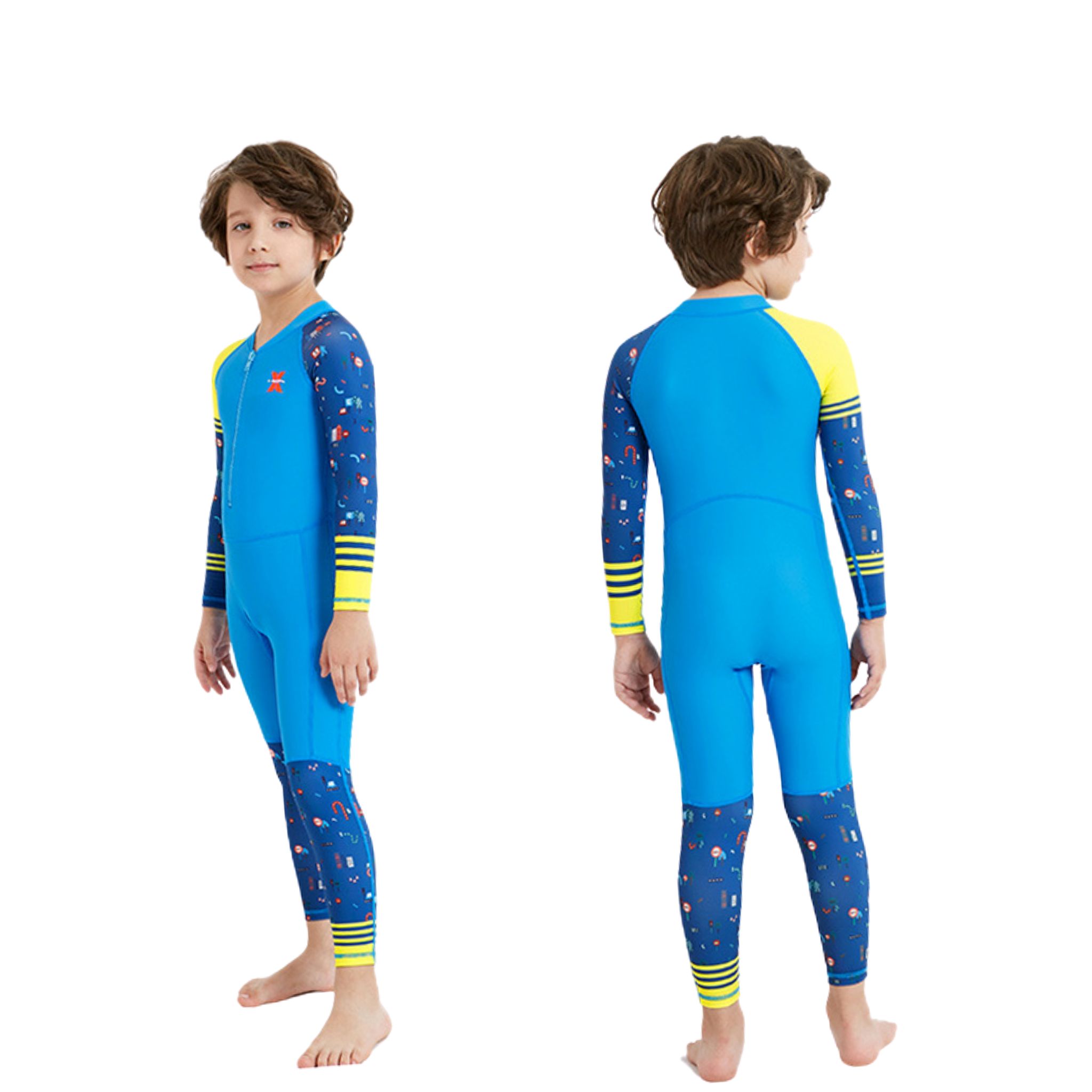 **พร้อมส่ง ชุดว่ายน้ำ เด็กชาย ชุดบอดี้สูท แขนยาวรัดส้น