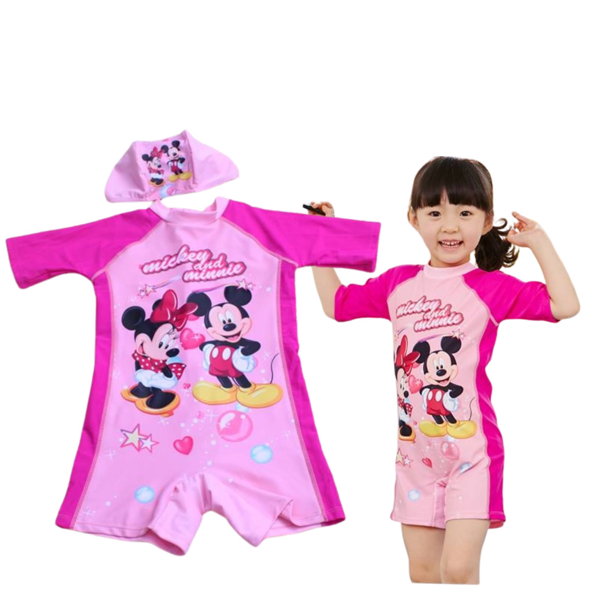 พร้อมส่ง ชุดว่ายน้ำ ชุดบอดี้สูท สไตล์เมอเมด สีชมพู