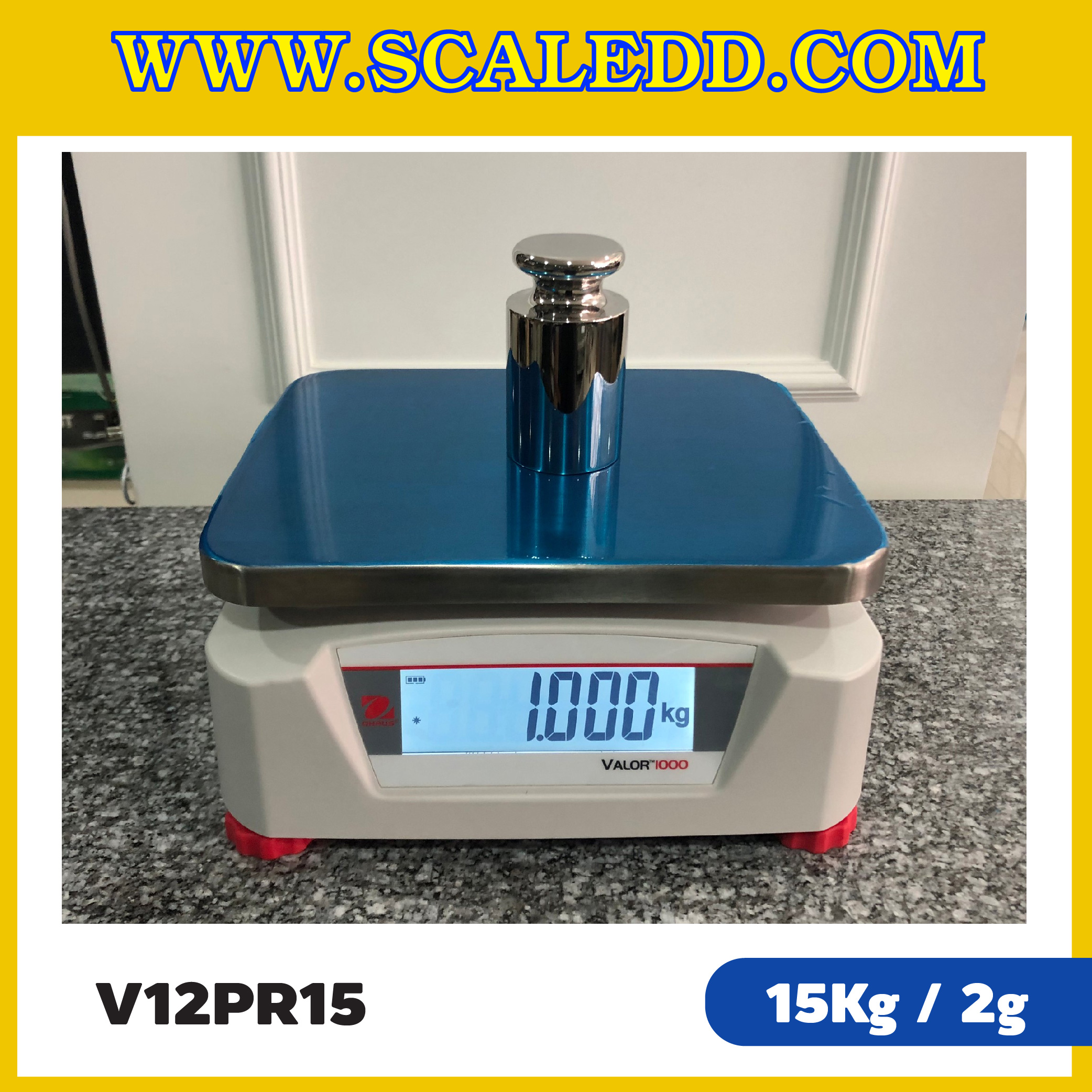 เครื่องชั่งน้ำหนักดิจิตอลตั้งโต๊ะ 2 หน้าจอ พิกัด15kg ยี่ห้อ OHAUS รุ่น VALOR 1000 ความละเอียด 2g (เครื่องชั่งมีใบผ่านตรวจรับรองจากสำนักชั่งตวงวัด)