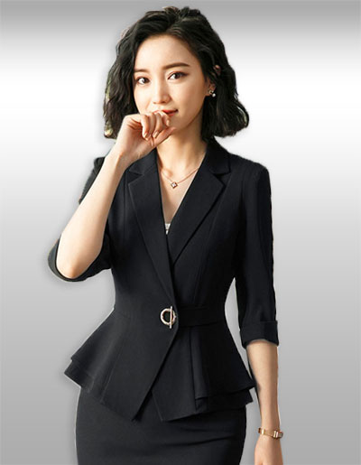 เสื้อสูทผู้หญิงสีดำเอวระบายสไตล์เรียบหรู 7 ไซส รหัส 2148