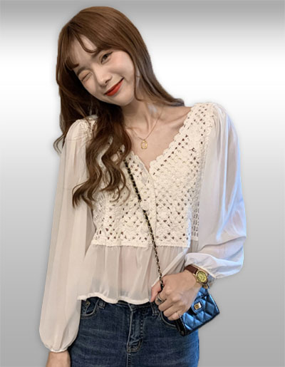 เสื้อแฟชั่นลูกไม้แบบสวยหวานสไตล์เกาหลี รหัส2380