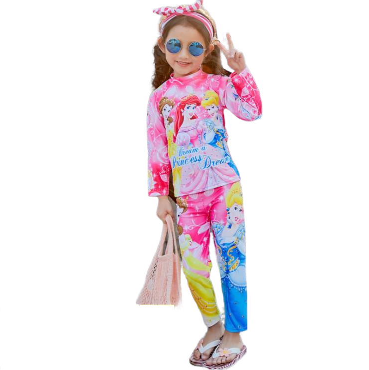 พร้อมส่ง ชุดว่ายน้ำ เซ็ตเสื้อแขนยาว+กางเกงขายาว ลายการ์ตูน
