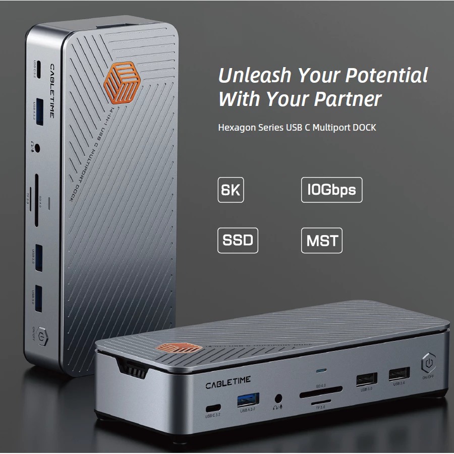 8K USB-C Multiport Docking Station 14 in1 with 10Gbps NVME SSD by CableTime รุ่น CB14S