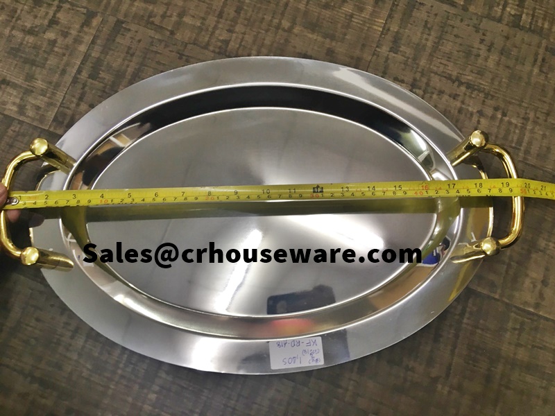 ถาดเสริฟสแตนเลส รูปวงรี มีหูจับ 005-KF-RD-A18