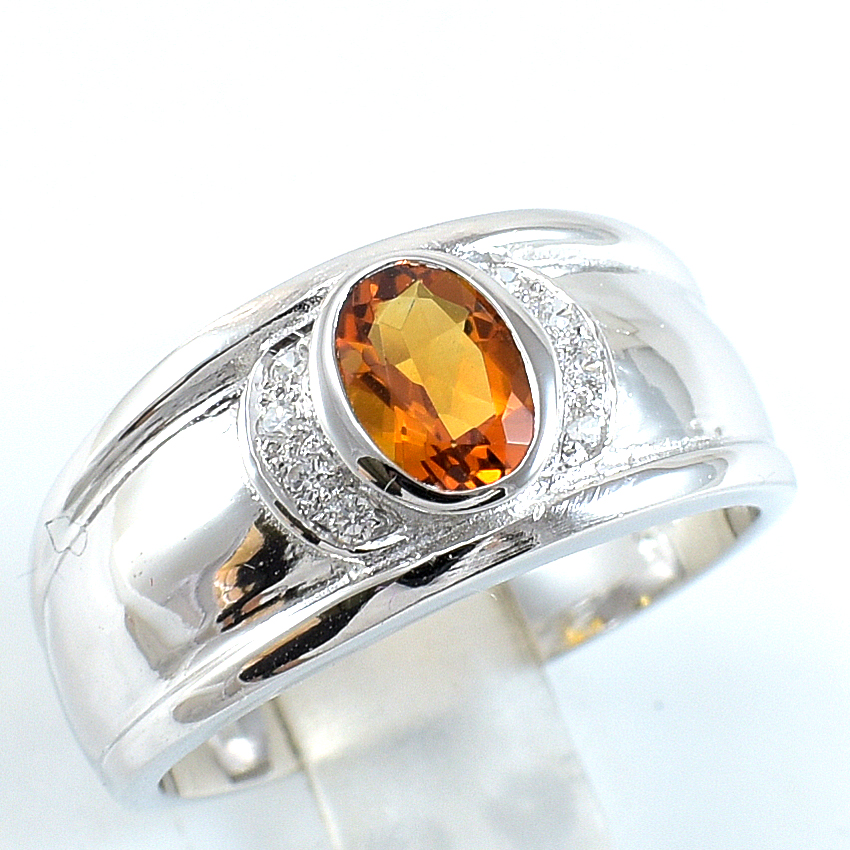 แหวนเงินแท้ราคาถูกชุบทองคำขาว ซิทรินแท้ 0.95 กะรัต เพชรCZ 0.08 กะรัต งานประณีตสวยงาม สั่งผลิตค่ะ