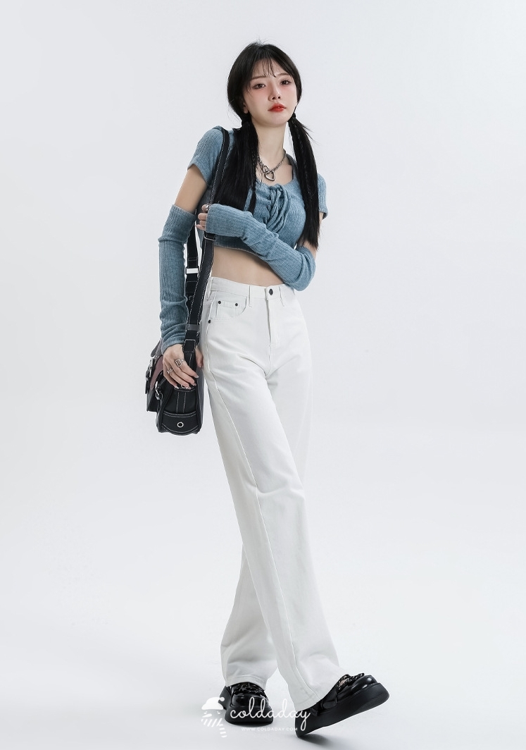 Winter White Jeans กางเกงยีนส์กันหนาวทรงขาตรงสีขาว
