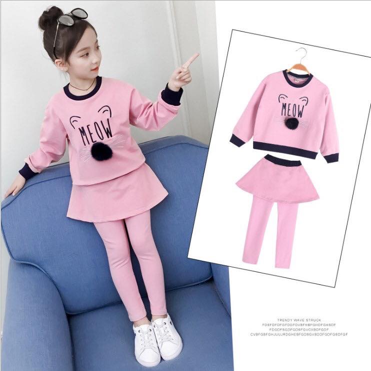 กันหนาว เซ็ตเสื้อกันหนาวแขนยาว+เลกกิ้งกระโปรง