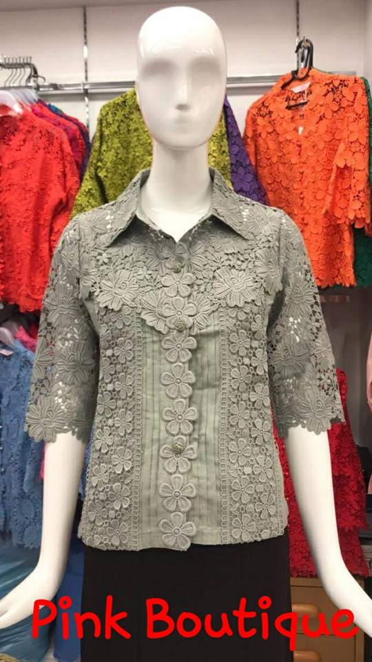 เสื้อลูกไม้คอปกเชิต เนื้อผ้าลินิน ลูกไม้ครึ่งตัว สินค้าดีมีคุณภาพ