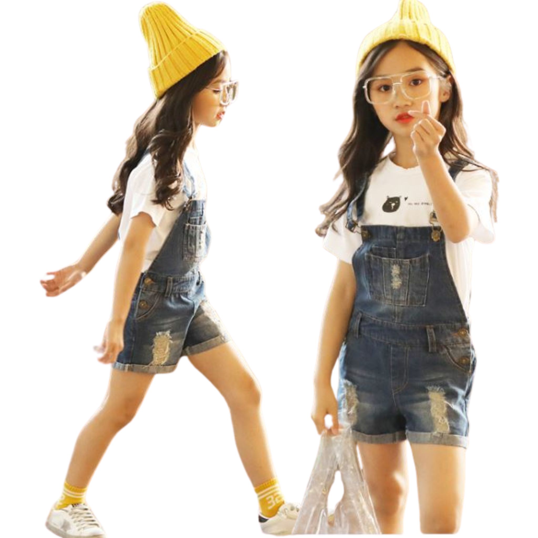 พร้อมส่ง ชุดเด็ก ชุดเซ็ต เดรสแขนยาว+เอี้ยมยีนส์ เอี๊ยมเด็ก