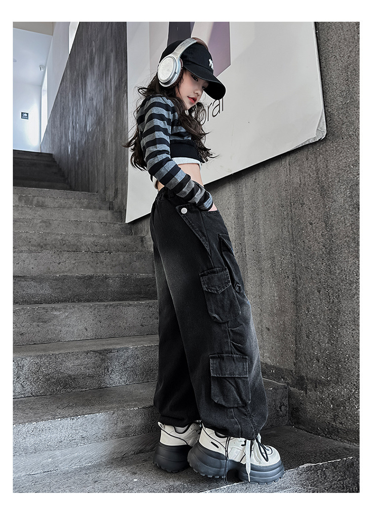 ชุดเต้น Coverdance เสื้อครอป แมว พร้อมปลอกแขน / กางเกงยีนส์คาร์โก้