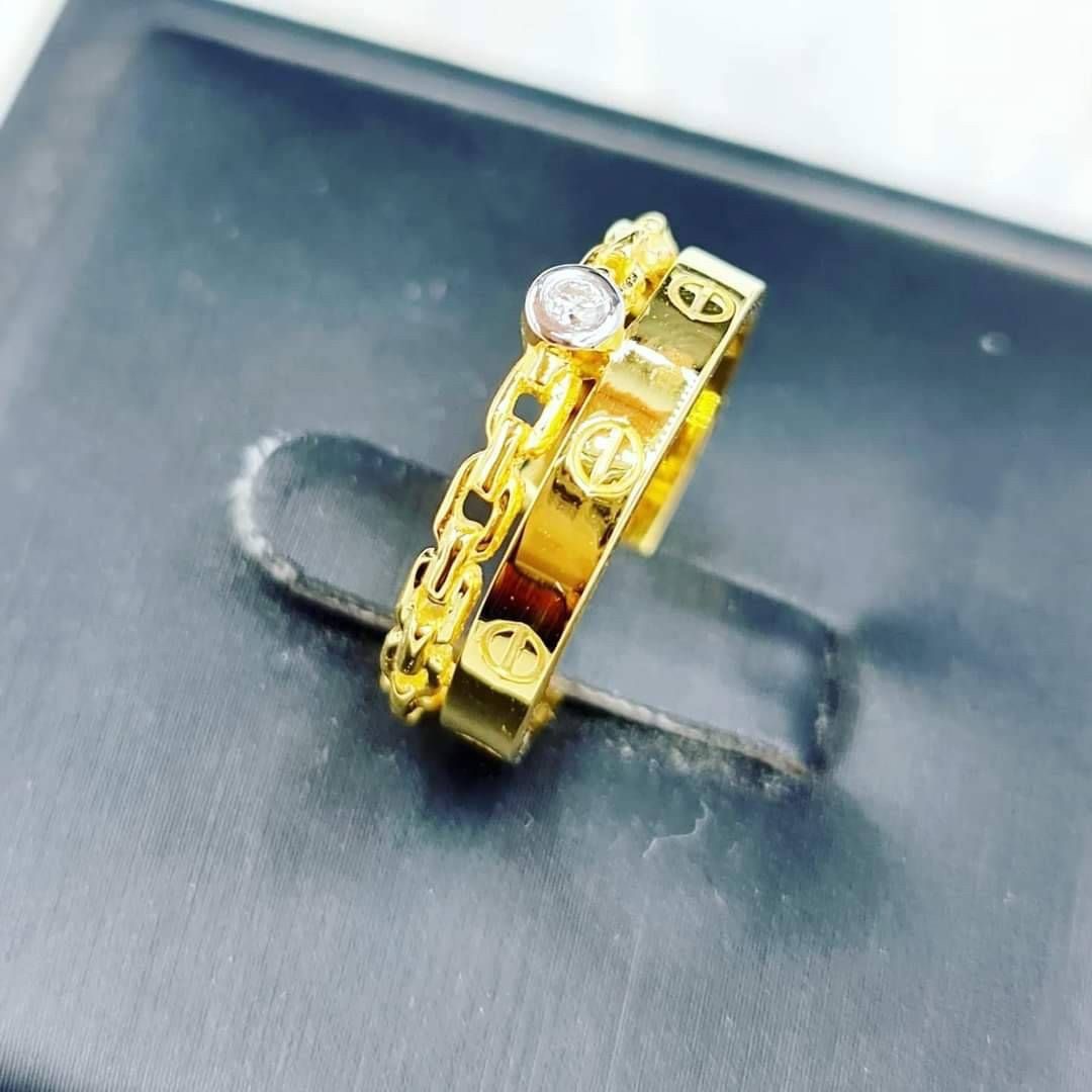 พร้อมส่งและสั่งผลิตแหวนเพชรคุ้มๆวงนี้เหมือนได้ใส่2วงเก๋ๆๆ แหวนแต่งงาน แหวนหมั้น ใส่เที่ยว ออกงาน แหวนทองคำ 9K เพชรเกสรแท้ 0.04 กะรัต 1 เม็ด ราคาถูกมาก ส่งฟรี