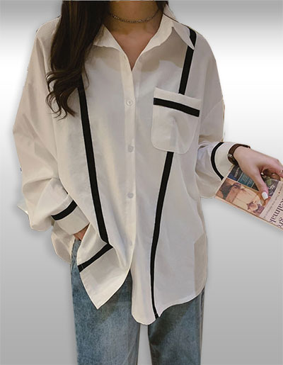 เสื้อเชิ๊ตแฟชั่นสีขาวทรงหลวมใส่สบาย รหัส 2181