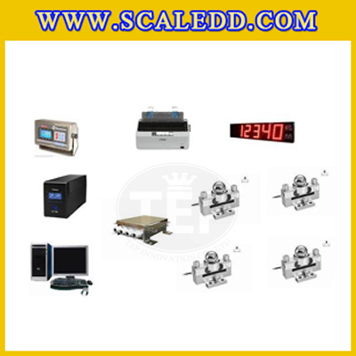 เครื่องชั่งรถบรรทุกขนาด 50 ตัน โครงสร้างแท่นชั่งทำจากเหล็กขนาด 3x8 เมตร ค่าละเอียด 5 กิโลกรัม แบบพื้นแท่นชั่งหน้าคอนกรีต