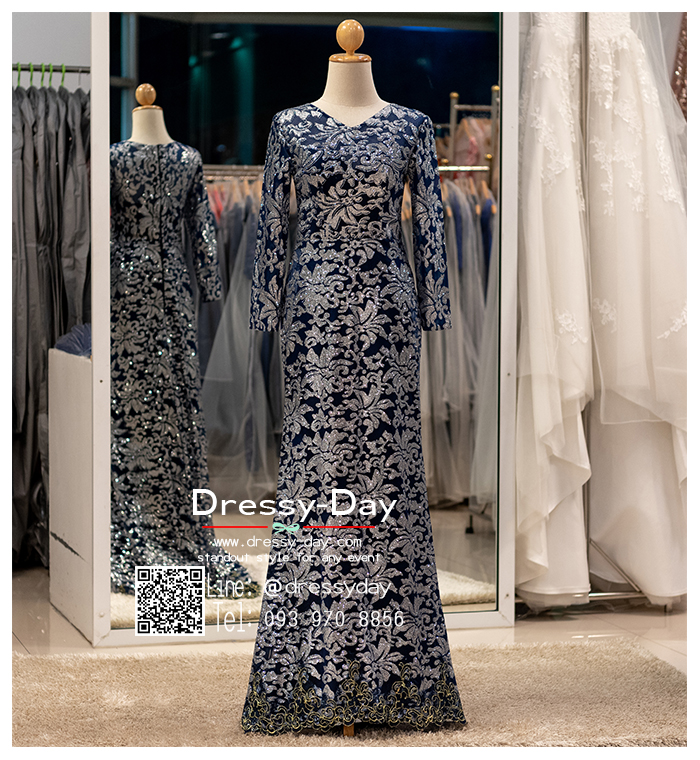 รหัส ชุดราตรีคนอ้วน : PFL089 ชุดไปงานแต่ง แบบมีแขน ชุดไปงานแต่งงานกลางคืน คนอ้วนใส่สวย ไฮโซมากค่ะ