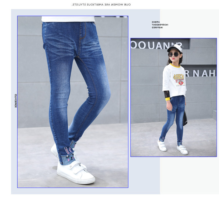 กางเกงยีนส์ขายาว ปักแต่งกระต่าย