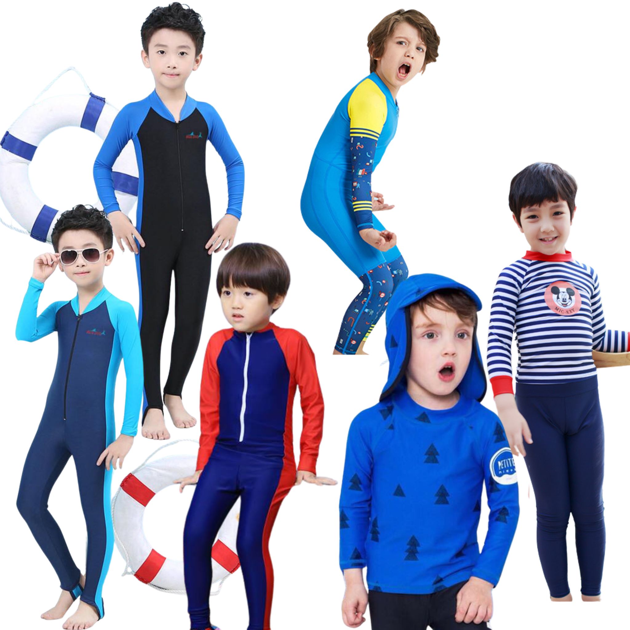 **พร้อมส่ง ชุดว่ายน้ำ เด็กชาย ชุดบอดี้สูท แขนยาวรัดส้น