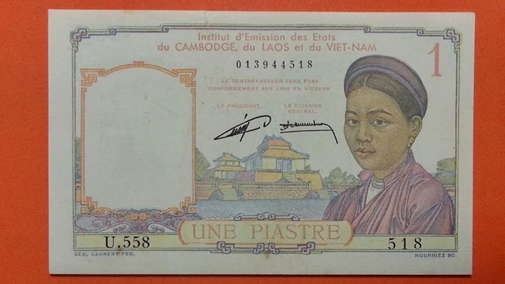 ธนบัตร สหภาพ อินโดจีน สภาพไม่เคยผ่านการใช้ มีตำหนิตามอายุ