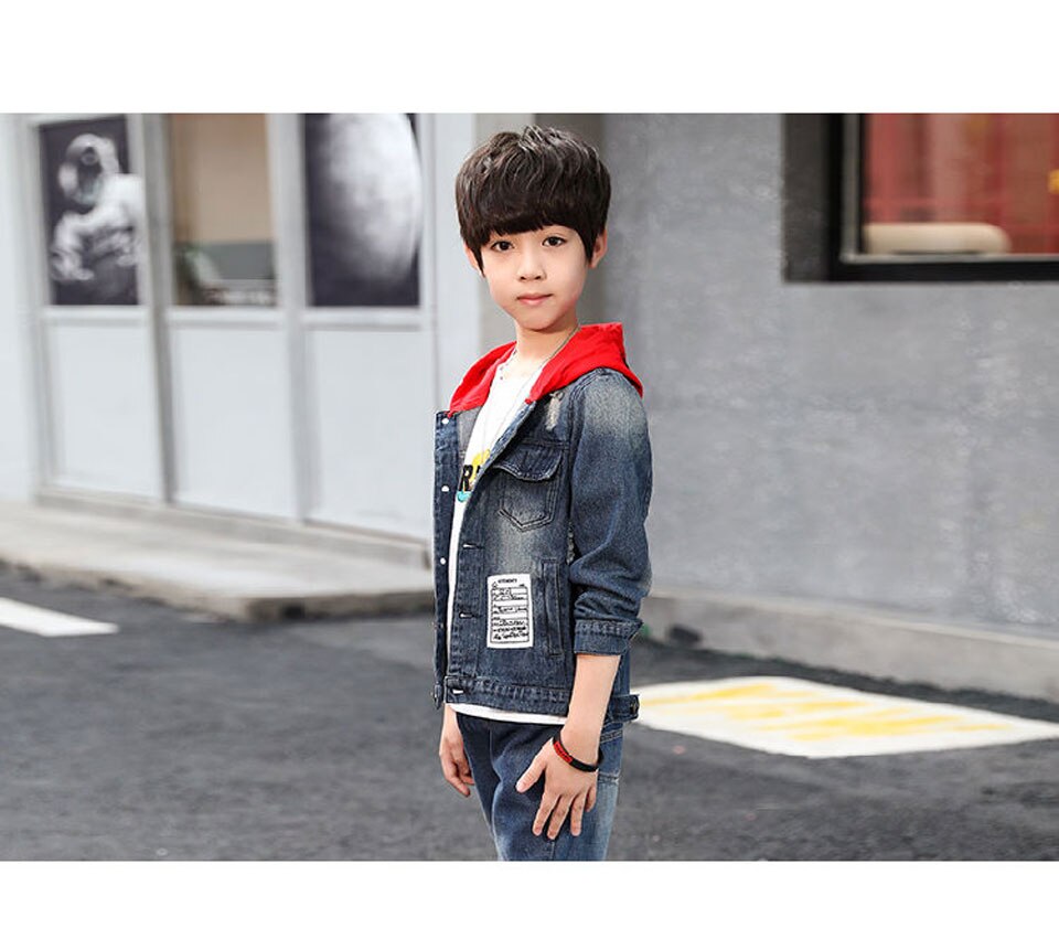 เสื้อกันหนาวยีนส์ ฮูดแดงหญิง ชาย