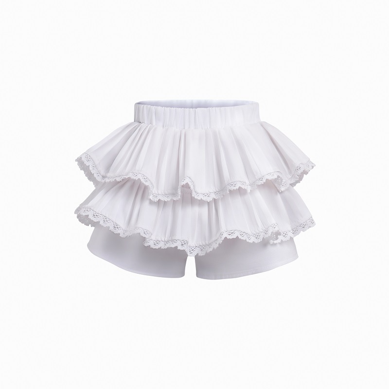 พร้อมส่ง กระโปรงเด็กผู้หญิง อัดพลีท ระบาย2ชั้น สีแดงสด