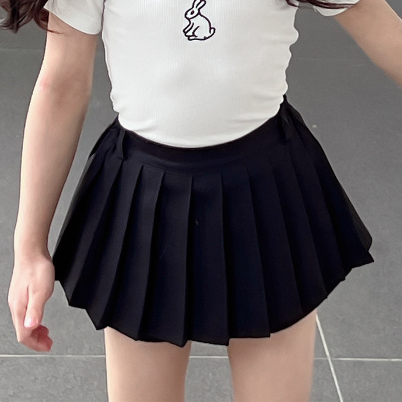 พร้อมส่ง กระโปรงเด็กผู้หญิง อัดพลีสสั้น สีพื้น ไม่รวมเข็มขัด