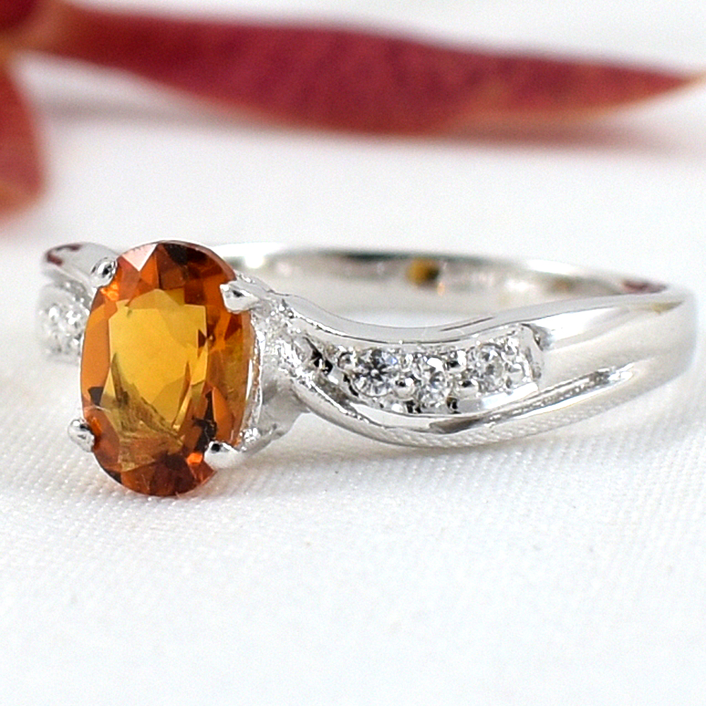 แหวนเงินแท้ราคาถูกชุบทองคำขาว ซิทรินแท้ 0.95 กะรัต เพชรCZ 0.06 กะรัต งานประณีตสวยงาม สั่งผลิตค่ะ