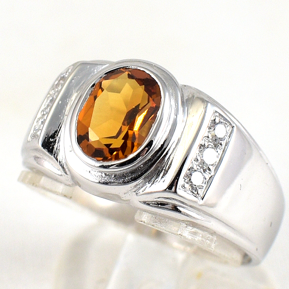 แหวนเงินแท้ราคาถูกชุบทองคำขาว ซิทรินแท้ 1.25 กะรัต เพชรCZ 0.15 กะรัต งานประณีตสวยงาม สั่งผลิตค่ะ