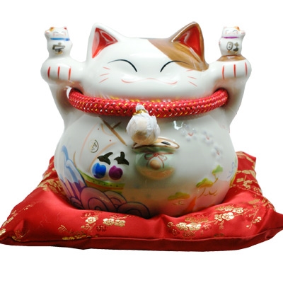 แมวกวักเซรามิคWH23 กวักสองมือ