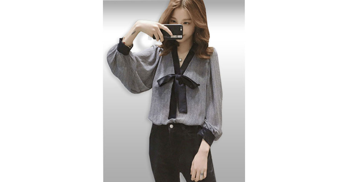 เสื้อแฟชั่นทำงานแต่งลายผูกโบว์สวย รหัส2056
