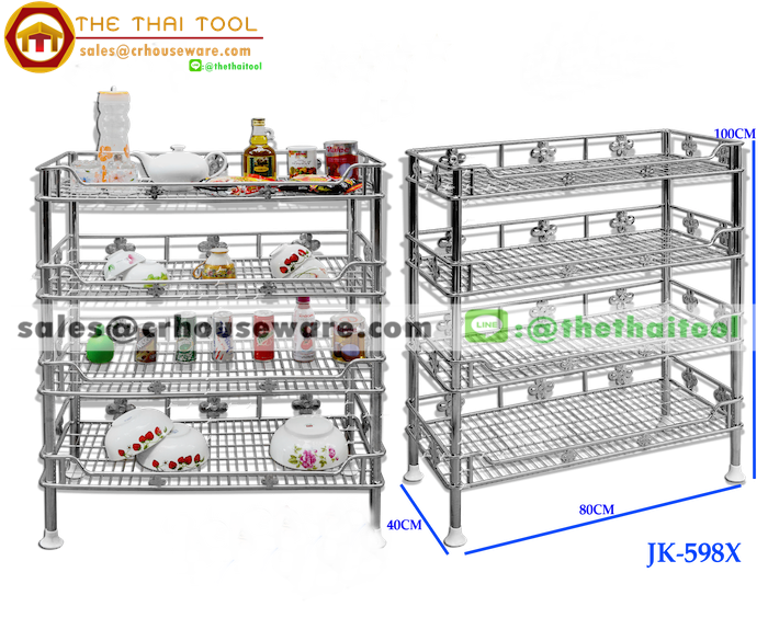 ชั้นสเตนเลสดอกไม้โรมัน 4 ชั้นกว้าง (Flower Roman Shelf Stand 4 tiers) รหัสสินค้า 075-JK-598X