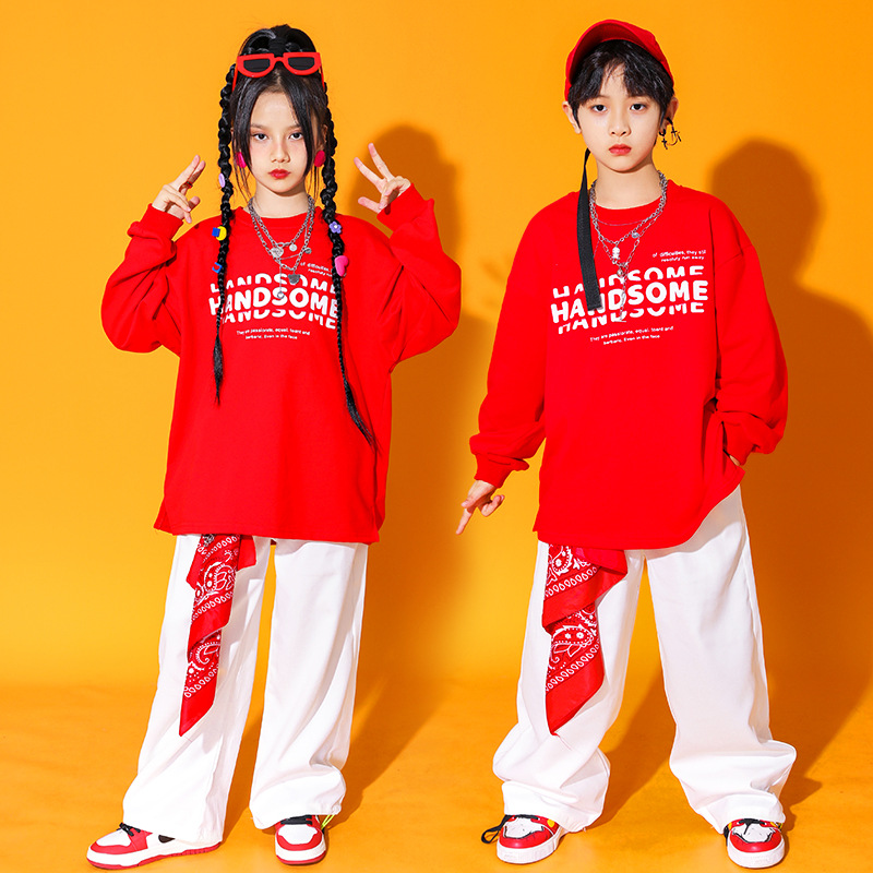 พร้อมส่ง ชุดเต้น Street dance สไตล์ ขาว-แดง