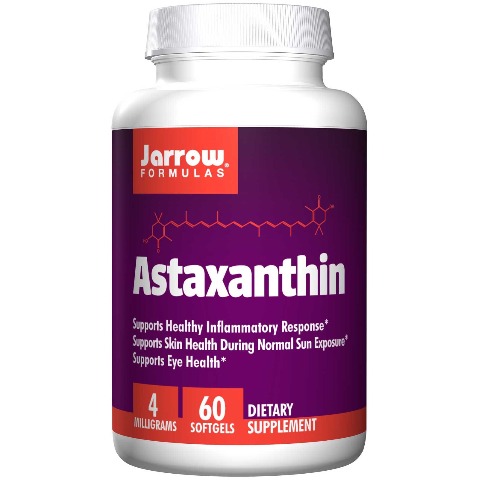 Jarrow Formulas,Astaxanthin,4 mg 60 Softgelsสารต้านอนุมูลอิสระที่มีประสิทธิภาพสูงที่สุด ลดริ้วรอยก่อนวัยและปกป้องผิวจากการทำลายของแสงแดด ช่วยบำรุงสายตา