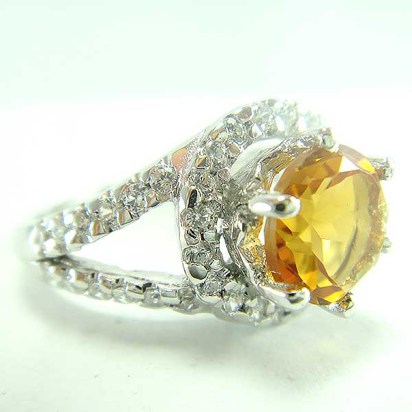 แหวนเงินแท้ราคาถูกชุบทองคำขาว ซิทรินแท้ 1.25 กะรัต เพชรCZ 0.44 กะรัต งานประณีตสวยงาม สั่งผลิตค่ะ