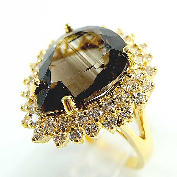 แหวนเงินแท้ราคาถูกชุบทองคำขาว พลอยแท้สโมกกี้ควอทซ์ 8.80 กะรัต เพชรCZ 0.805 กะรัต งานประณีตสวยงาม สั่งผลิตค่ะ