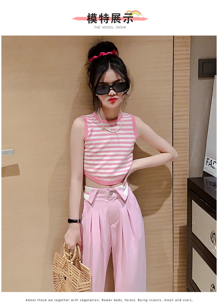 ชุดเต้น ชุดแดนซ์ ชุดลำลอง เสื้อกล้ามลาย+กางเกงเอวพับ