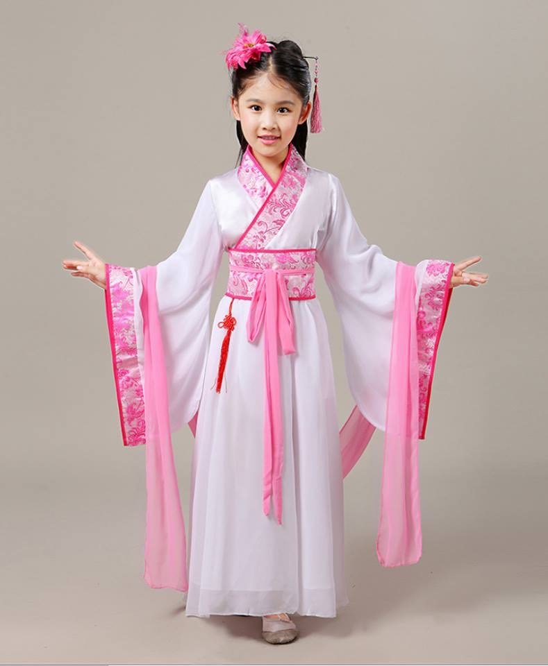 ชุดจีน กี่เพ้า จีนโบราณยาว รุ่นสีพื้นขาวขลิบสี