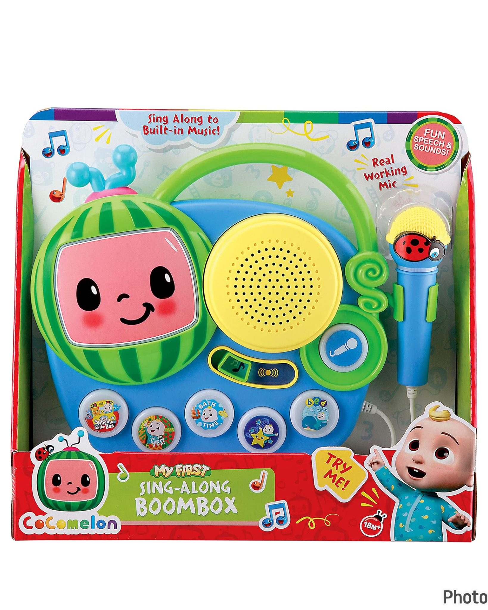 eKids Auxiliary Cocomelon Toy Singalong Boombox with Microphone for Toddlers