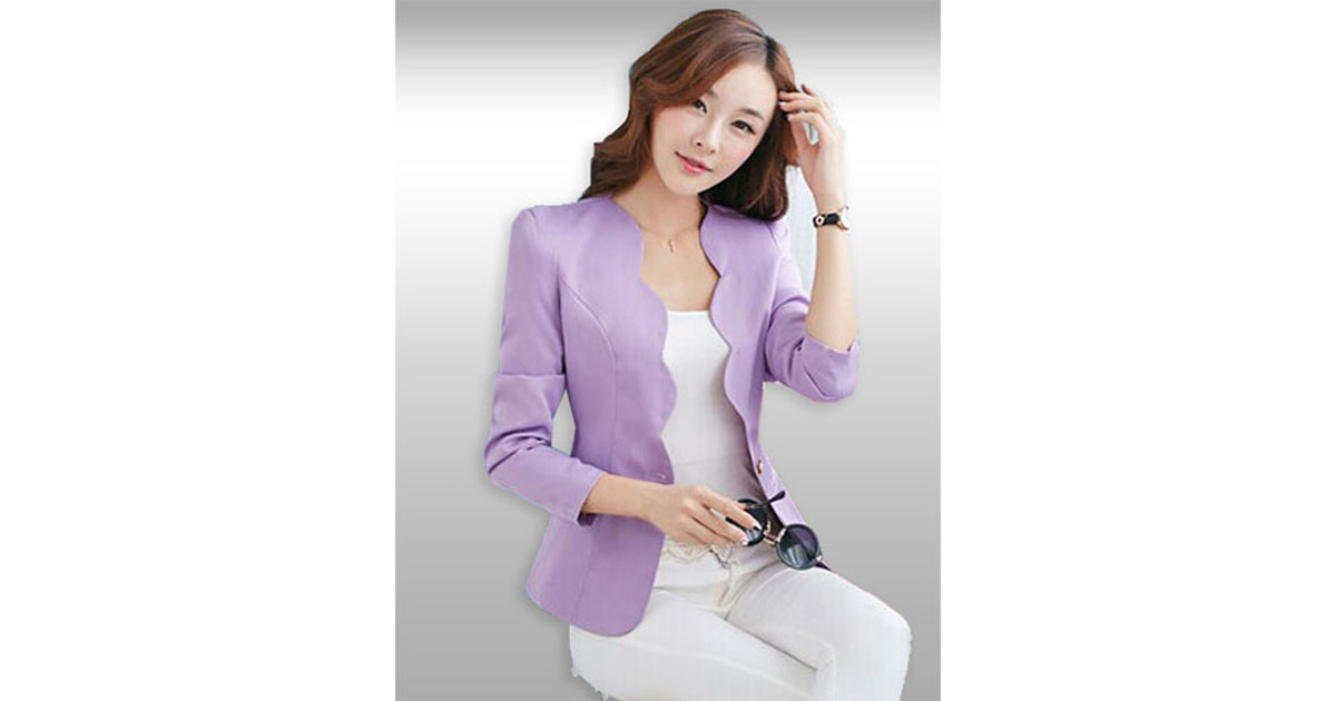 เสื้อสูทผู้หญิงแฟชั่นสีม่วงปกหยักแบบเรียบหรู มี 5 ไซส รหัส2066