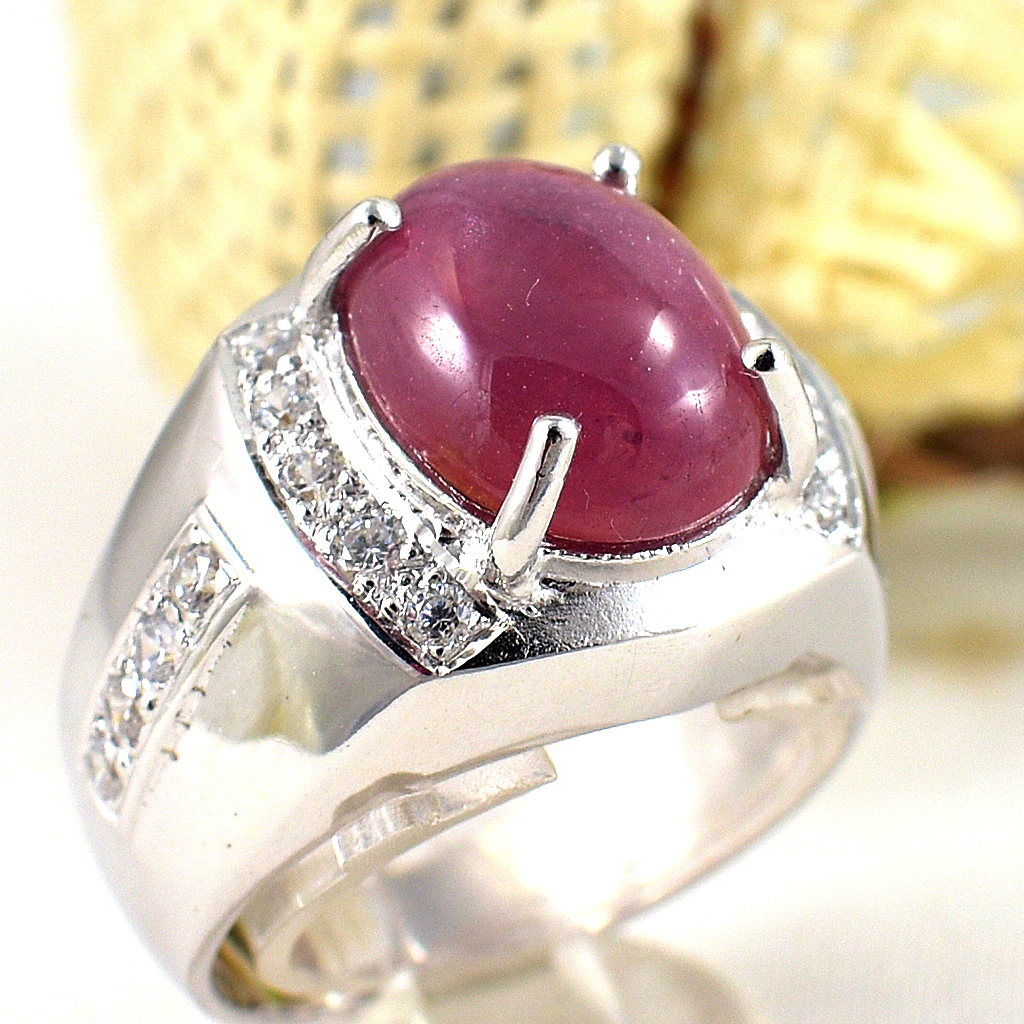 แหวนเงินแท้ราคาถูกชุบทองคำขาว พลอยแท้ทับทิม 8.0 กะรัต เพชรCZ 0.54 กะรัต งานประณีตสวยงาม สั่งผลิตค่ะ