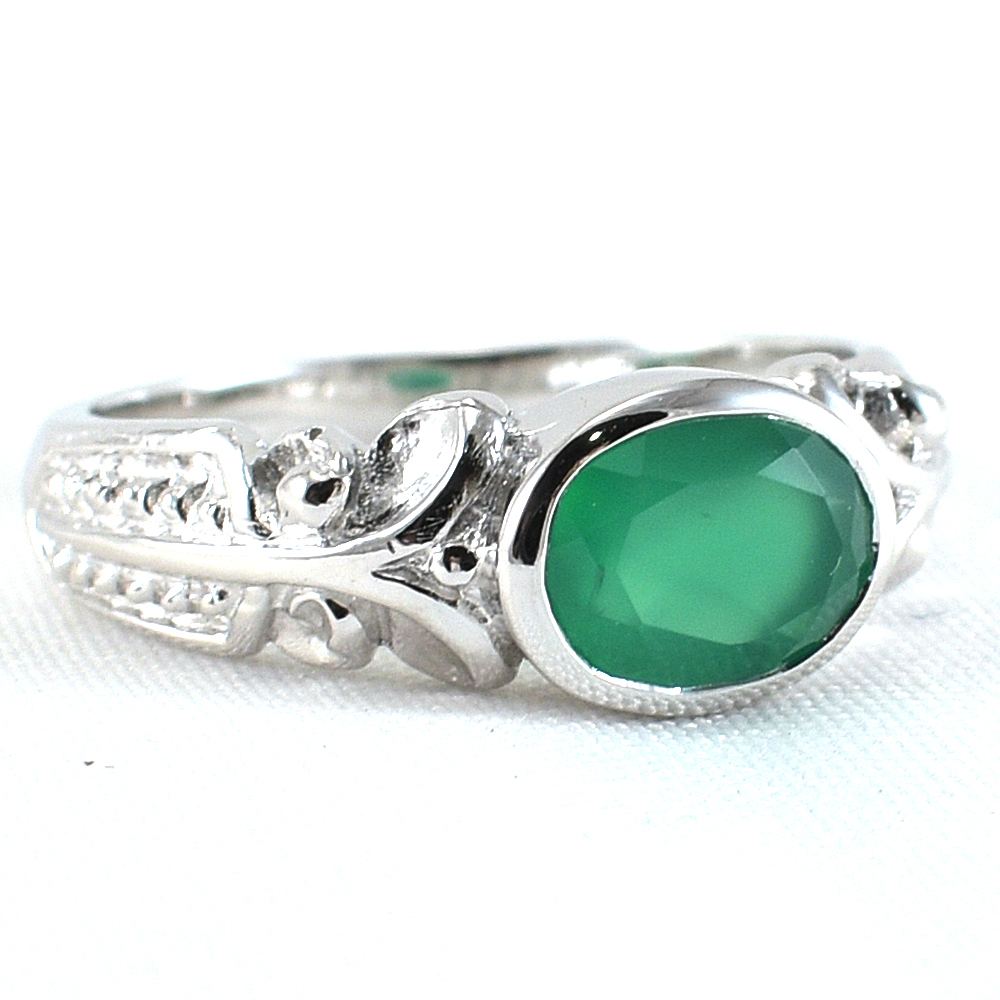 แหวนเงินแท้ราคาถูกชุบทองคำขาว พลอยแท้กรีนอะเกท 1.60 กะรัต งานประณีตสวยงาม สั่งผลิตค่ะ