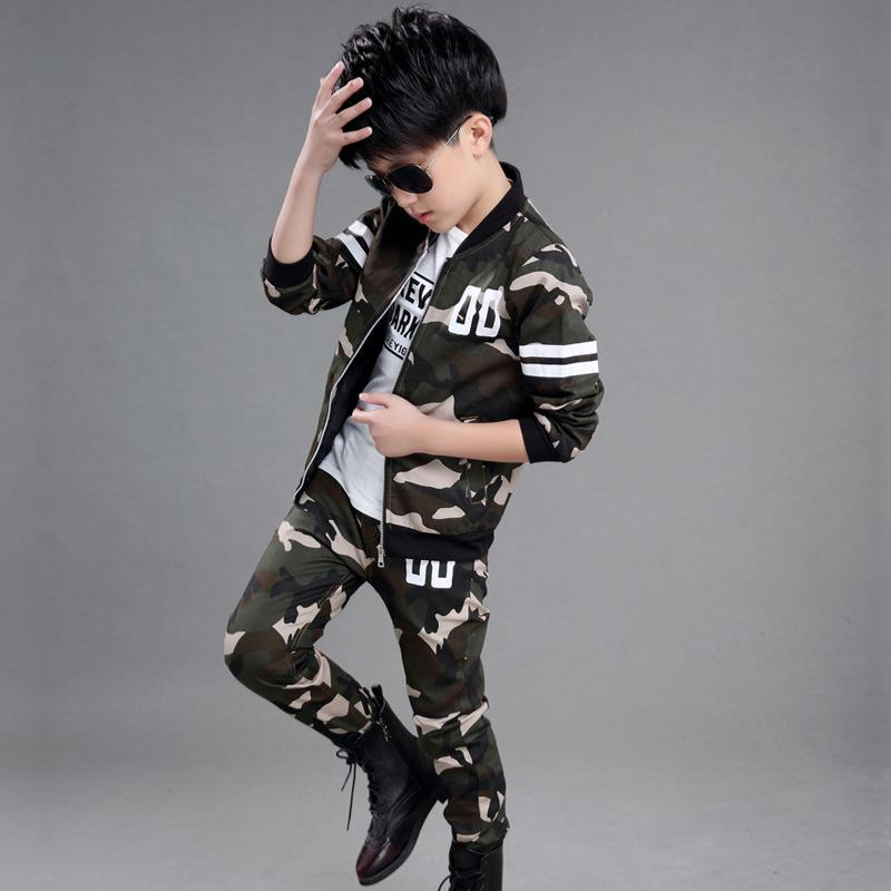 ชุดกันหนาวเด็ก ชุดเสื้อแขนยาวลายทหาร+กางเกงขายาว