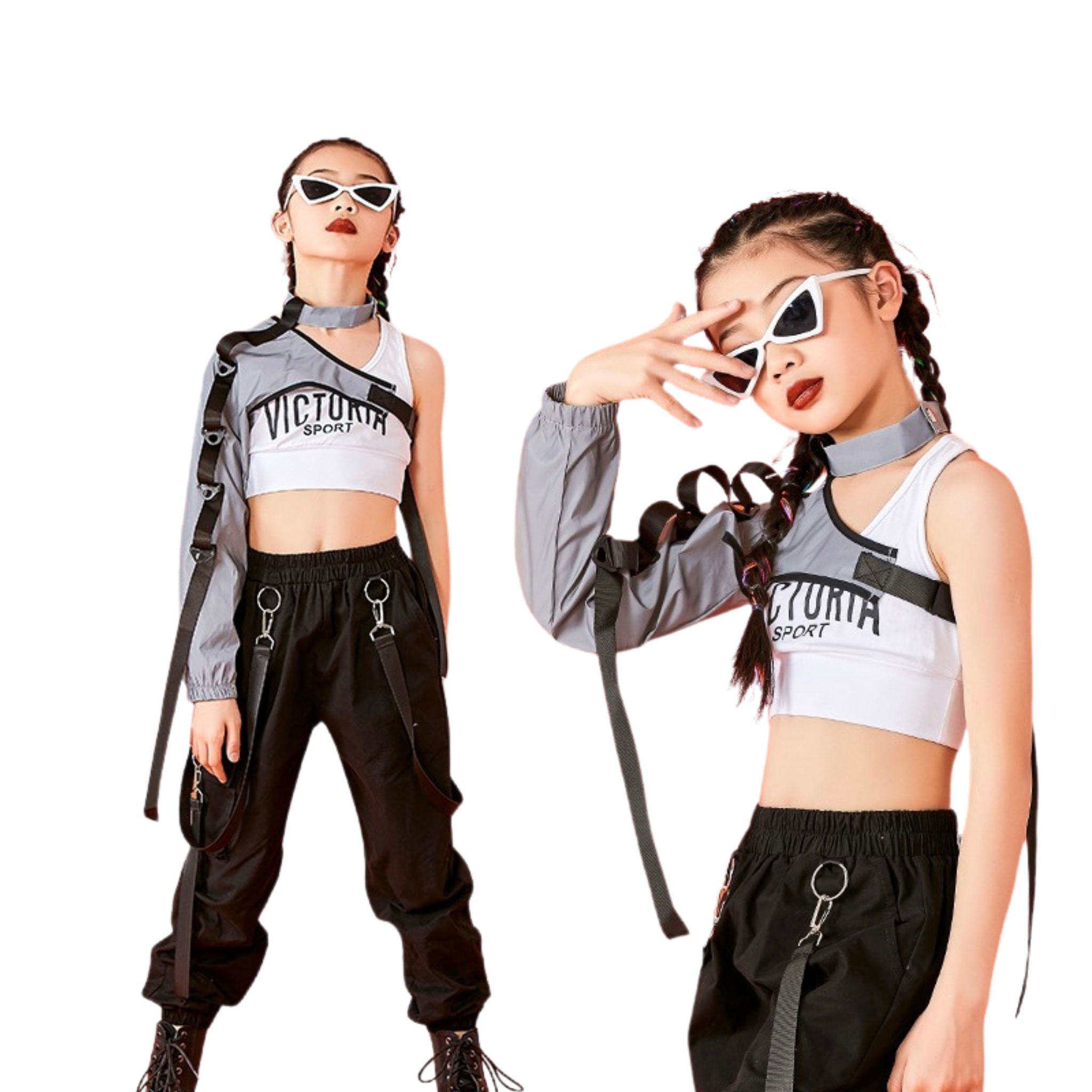 พร้อมส่ง ****ชุดเต้น ชุดแดนซ์ เสื้อแขนยาว+ตัวในสีขาว+กางเกงขายาวสีดำ