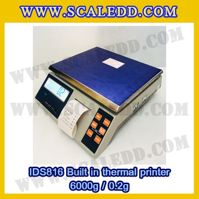 เครื่องชั่งดิจิตอล พิกัดน้ำหนัก 6kg Built-in thermal printer ยี่ห้อ SDS รุ่น IDS816 ค่าละเอียด 0.2g