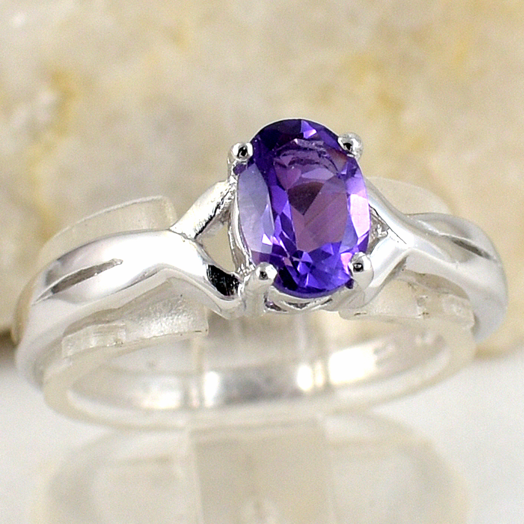 แหวนเงินแท้ราคาถูกชุบทองคำขาว แอมิทิสต์แท้ 0.75 กะรัต งานประณีตสวยงาม สั่งผลิตค่ะ