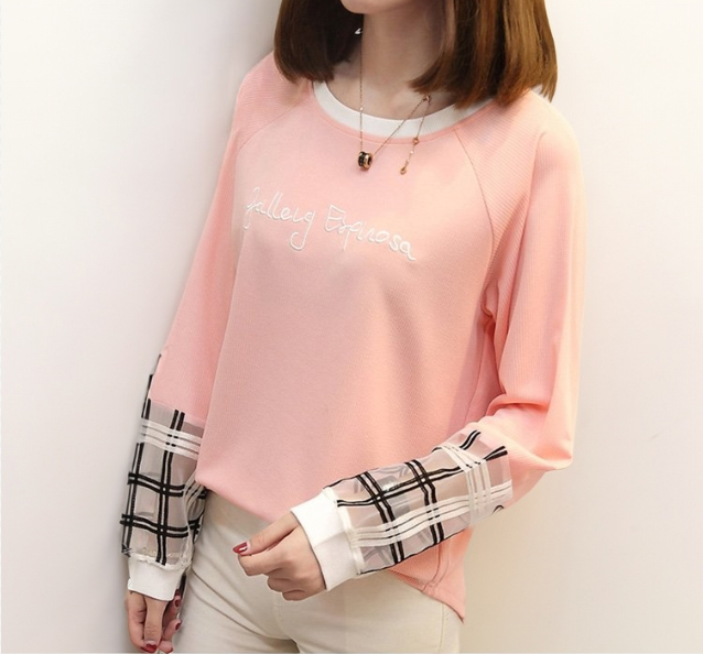 เสื้อแฟชั่นแขนยาวต่อผ้าโปร่งลายตาราง แบบสวมใส่หน้าหนาวอุ่นๆจ้า มี 4 สี รหัส 1967