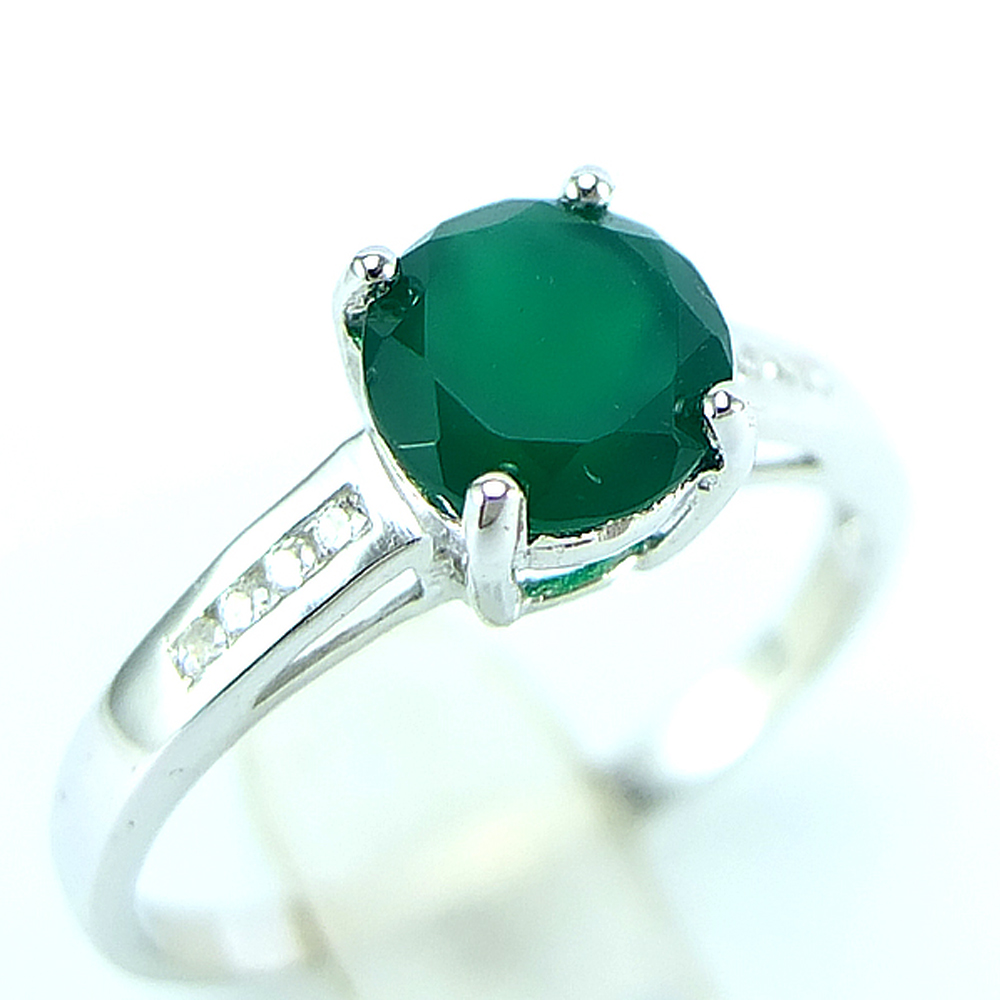 แหวนเงินแท้ราคาถูกชุบทองคำขาว พลอยแท้กรีนอะเกท 1.20 กะรัต เพชรCZ 0.08 กะรัต งานประณีตสวยงาม สั่งผลิตค่ะ